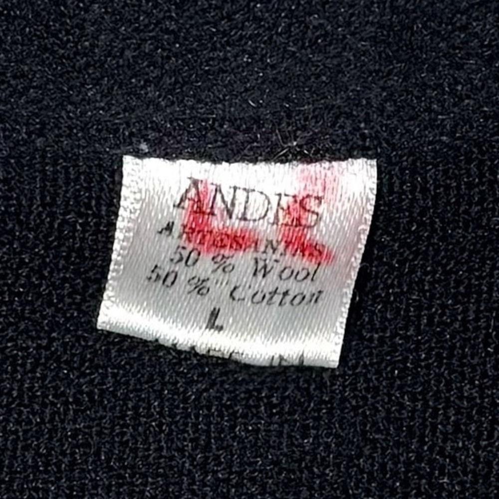 Andes Artesanias Vintage Wool Cotton Patchwork Henley Pullover‎ Sweater Black L - Picture 3 of 10